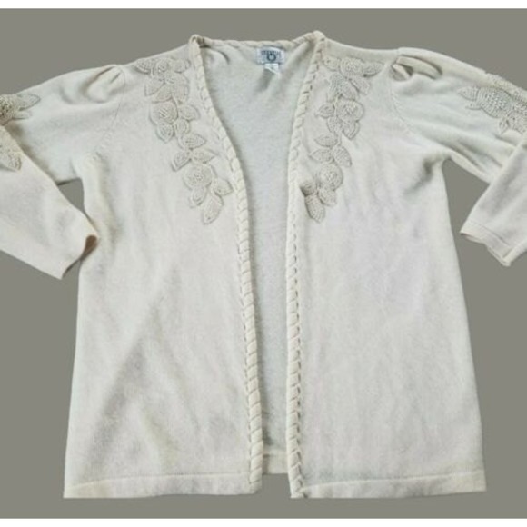 Vintage CERVELLE Open Front Cardigan Cream Embellishment Angora Lambswool - Picture 1 of 10